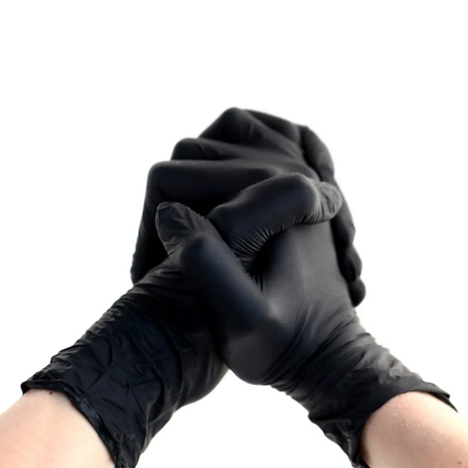D-Work 100 Gants Nitrile Noirs Non Poudrés Taille L (8/9) Résistants et Confortables Usage Alimentaire ou Professionnel -