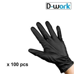 D-Work 100 Gants Nitrile Noirs Non Poudrés Taille M (7/8) Résistants et Confortables Usage Alimentaire ou Professionnel -