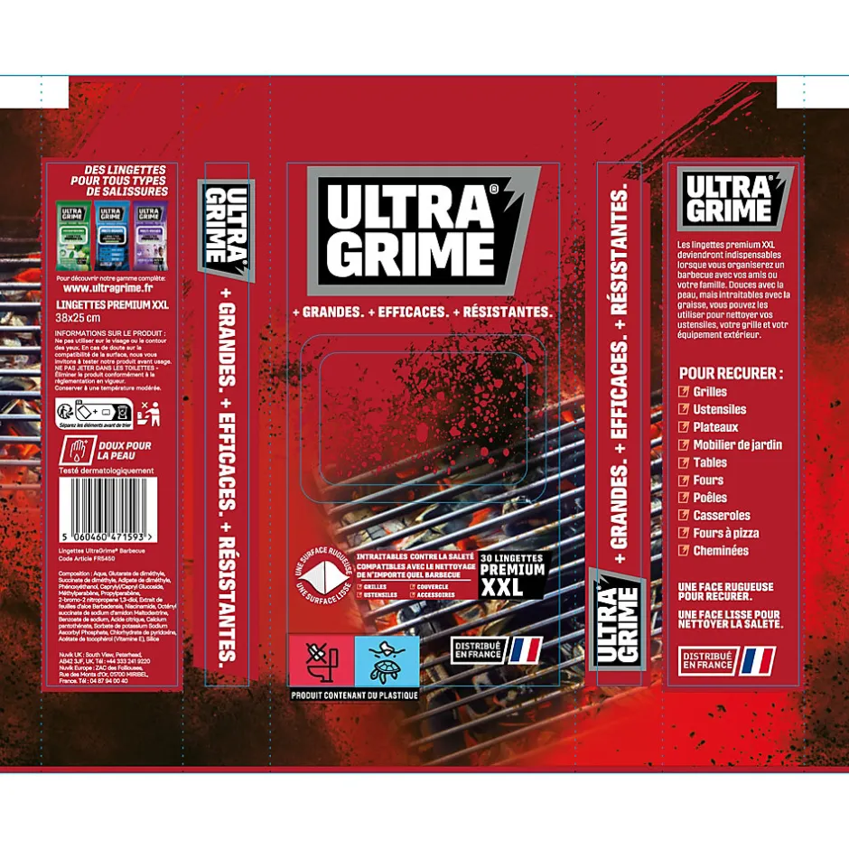 Ultragrime 30 lingettes barbecue premium XXL L.38 x l.25 cm