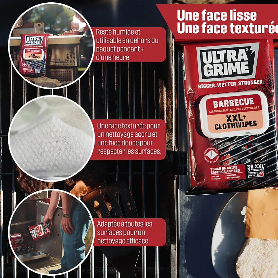 Ultragrime 30 lingettes barbecue premium XXL L.38 x l.25 cm