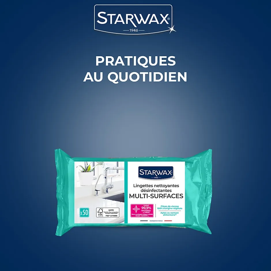 Starwax 50 lingettes nettoyantes désinfectantes Discount