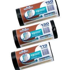 10 sacs poubelle renforcés noirs 150L