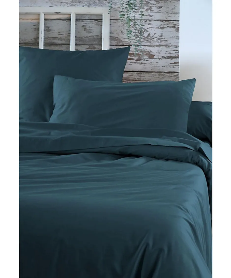 Eden 1 Taie de traversin percale de coton uni 45 x 185 cm Elysee pétrole