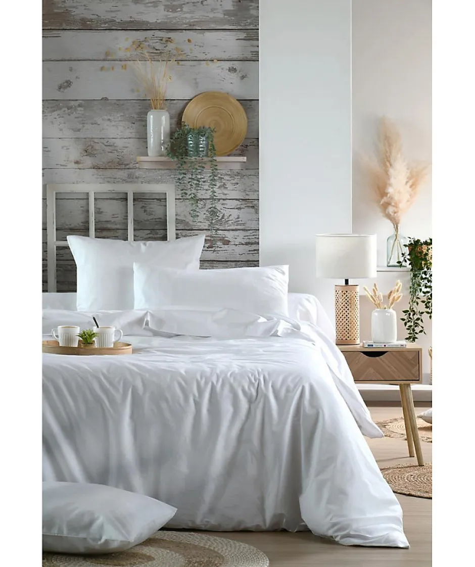 Eden 1 Taie de traversin percale de coton uni 45 x 185 cm Elysee blanc
