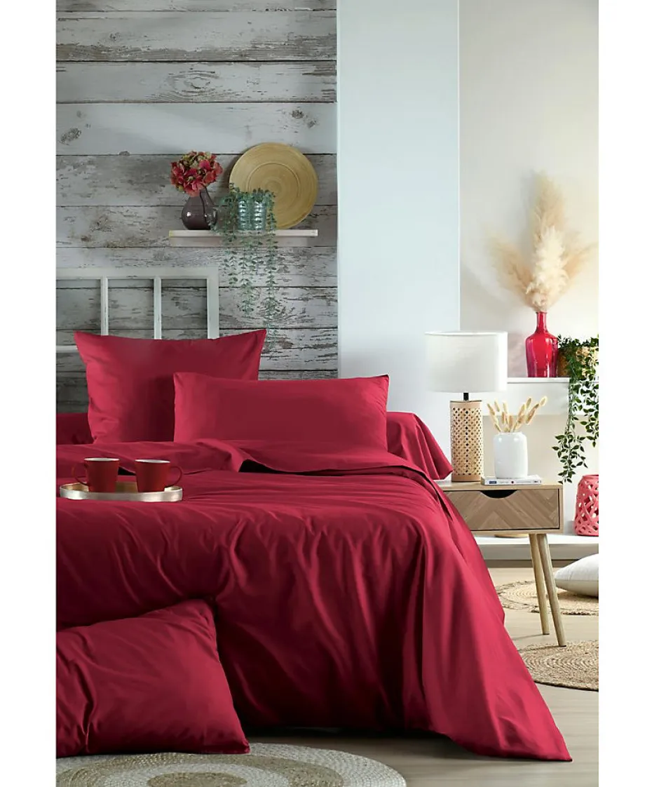 Eden 1 Taie de traversin percale de coton uni 45 x 185 cm Elysee rouge