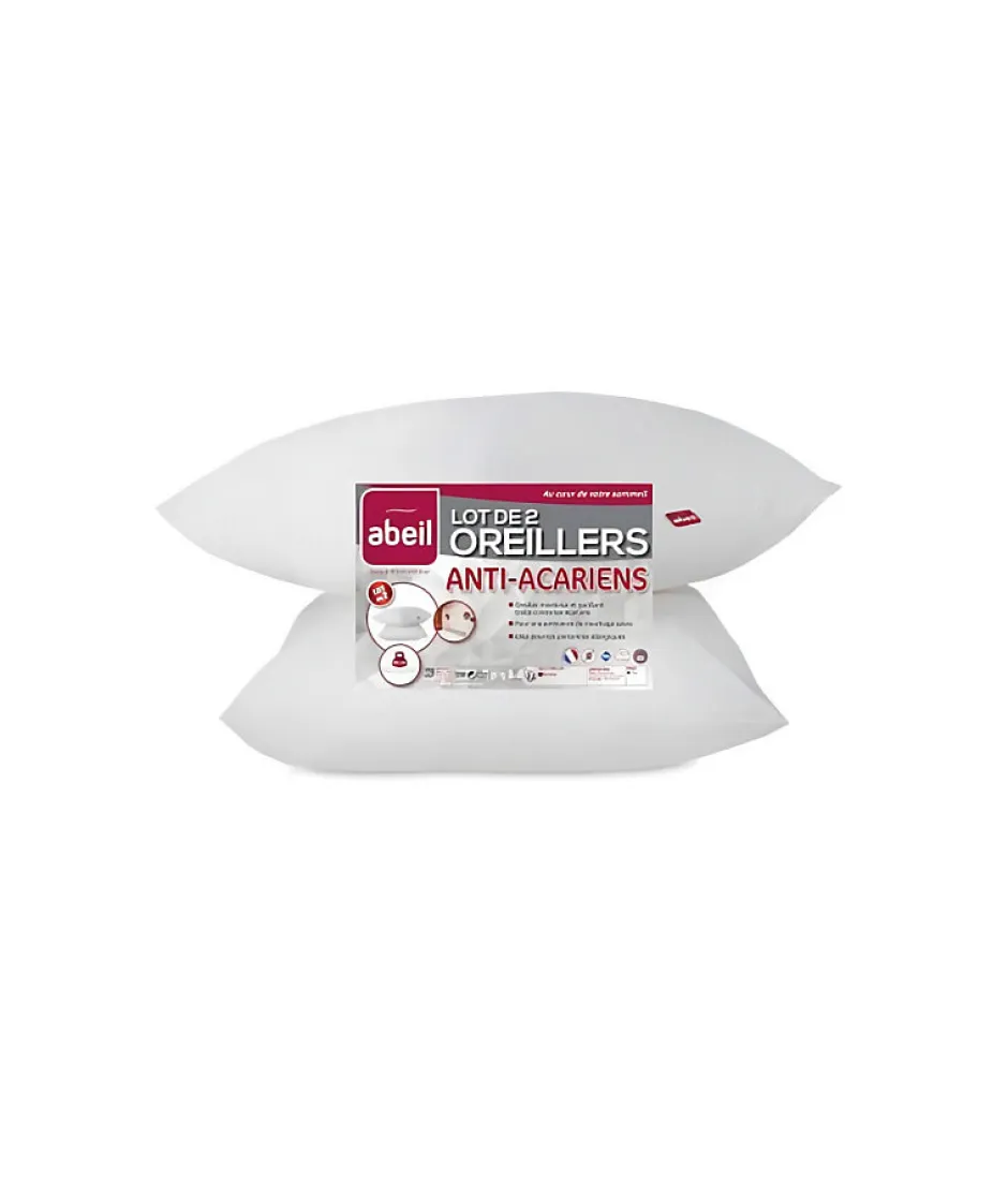 Abeil Lot de 2 Oreillers Anti-Acarien - 60 x 60 cm - Blanc