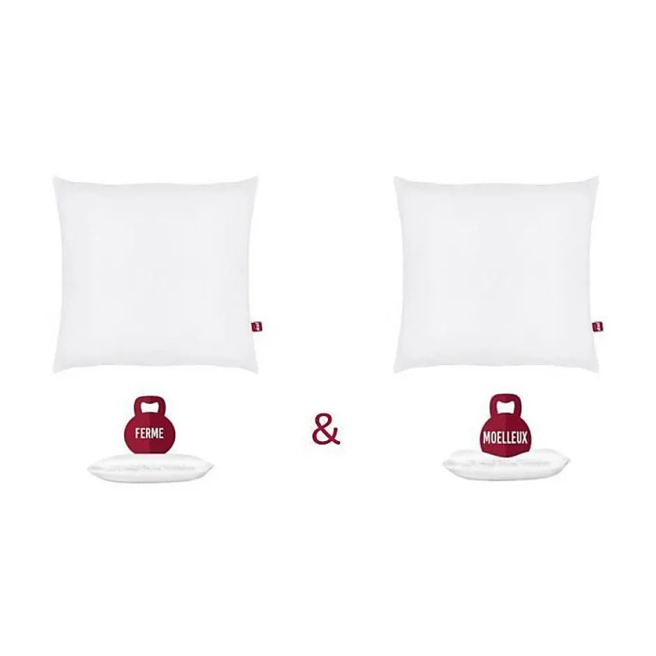 Abeil Lot de 2 Oreillers DOUBLE CONFORT 100% Coton 60x60cm