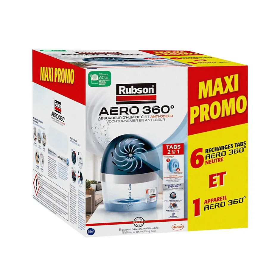 Rubson Absorbeur d'humidité aéro 360° 20m²+ 6 recharges Online