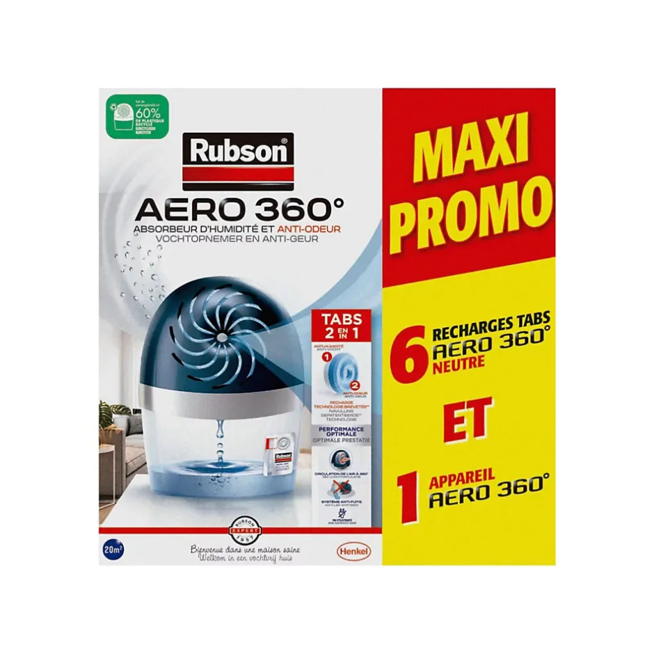Rubson Absorbeur d'humidité aéro 360° 20m²+ 6 recharges Online