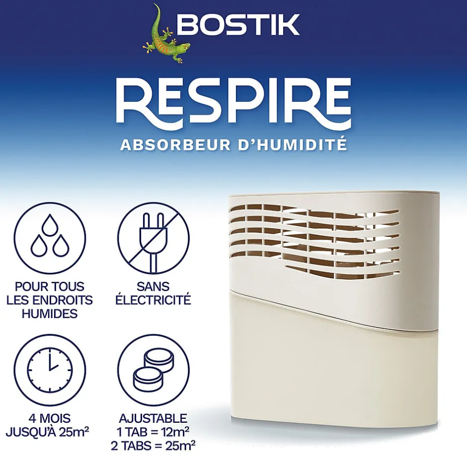 Bostik Absorbeur d'humidité avec 4 tablettes de 250 g Respire pour surface de 25 m²