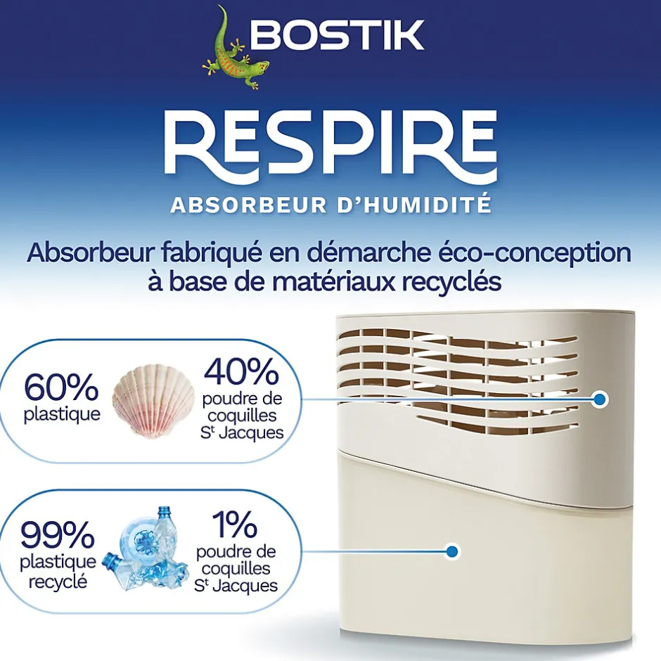 Bostik Absorbeur d'humidité avec 4 tablettes de 250 g Respire pour surface de 25 m²