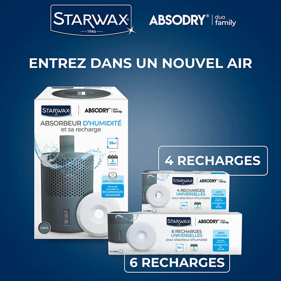 Starwax Absorbeur d'humidité compact 25m² + 1 tablette 500g