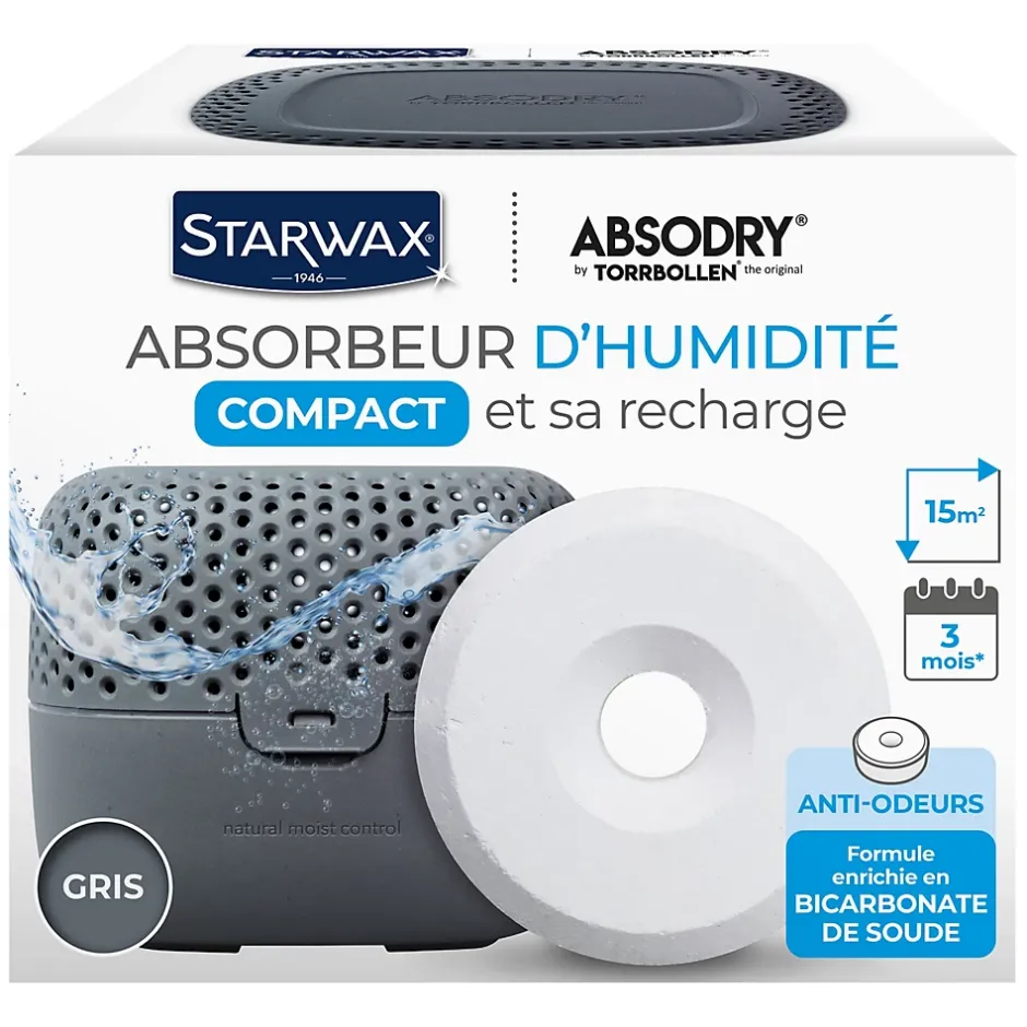 Starwax Absorbeur d'humidité compact 15m² gris + 1 tablette 500g Discount