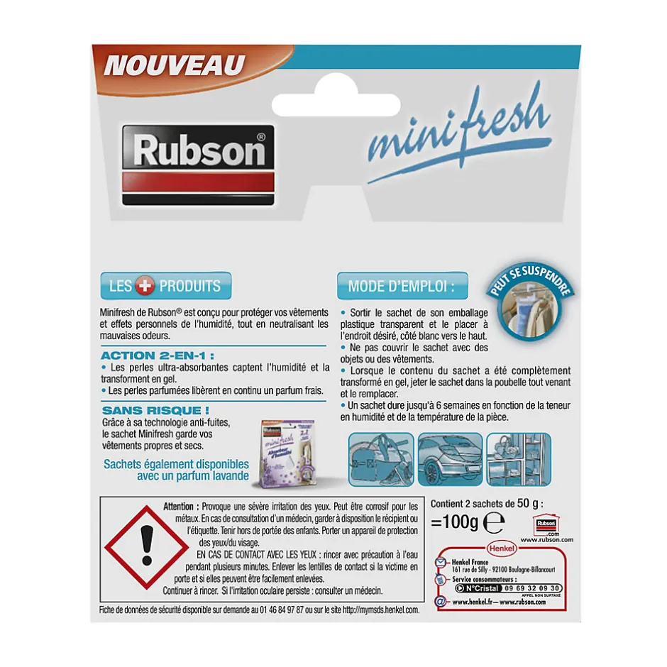 Rubson Absorbeur d'humidité Mini fresh neutre 2x50g