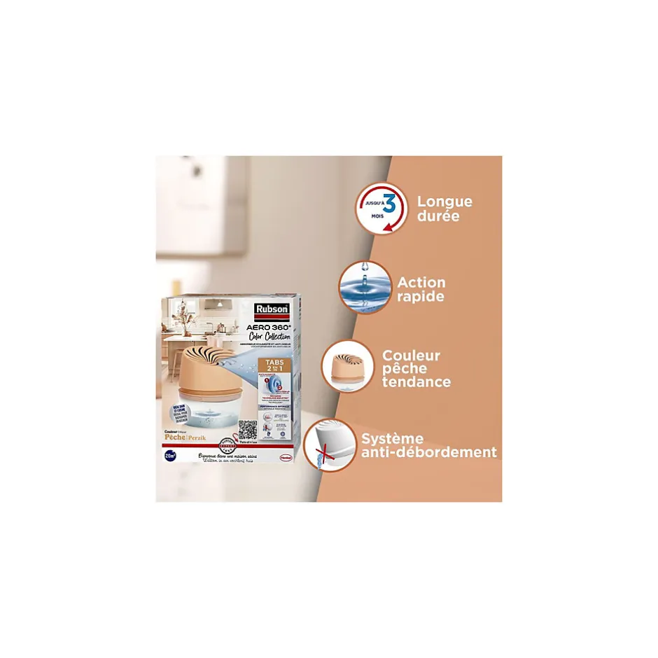 Rubson Absorbeur d'humitidé anti-odeur Aéro 360 20m2 coloris pêche