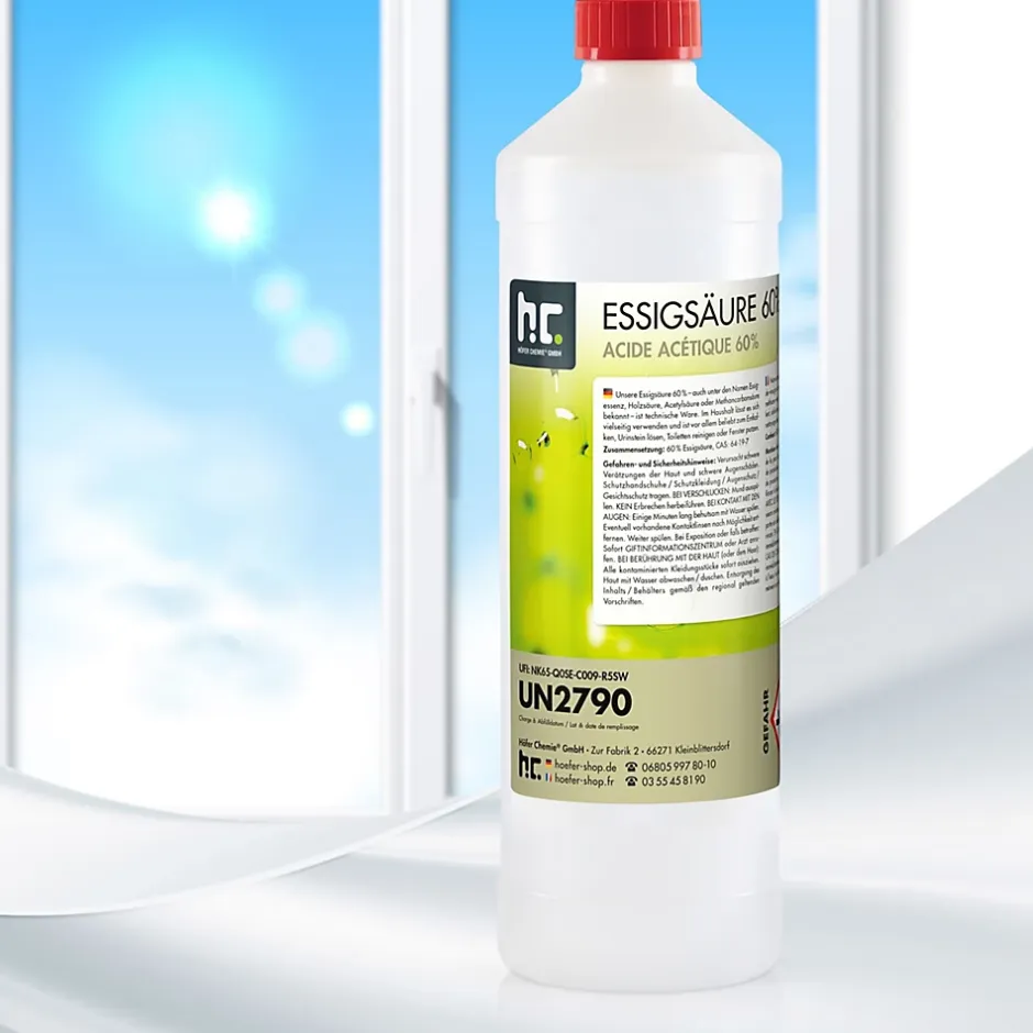Höfer Chemie Acide Acétique 60 %, 1 x 1 L : Nettoyant Concentré, Et Économique Pour Un Usage Ménager Polyvalent