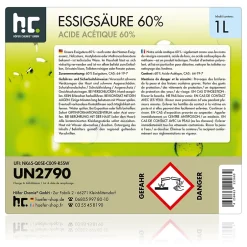 Höfer Chemie Acide Acétique 60 %, 1 x 1 L : Nettoyant Concentré, Et Économique Pour Un Usage Ménager Polyvalent