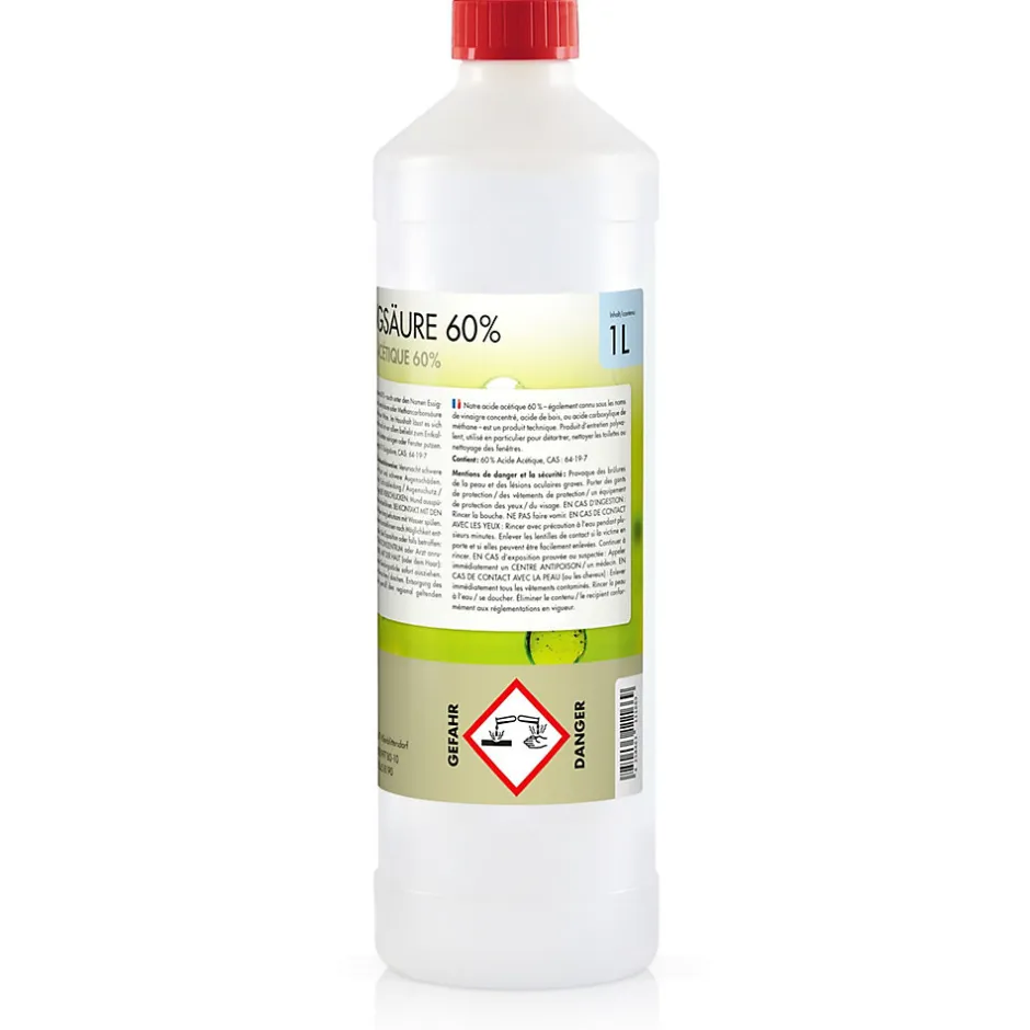 Höfer Chemie Acide Acétique 60 %, 15 x 1 L : Nettoyant Concentré, Et Économique Pour Un Usage Ménager Polyvalent