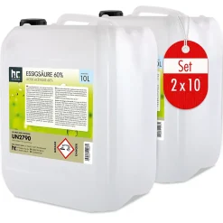 Höfer Chemie Acide Acétique 60 %, 2 x 10 L : Nettoyant Concentré, Et Économique Pour Un Usage Ménager Polyvalent