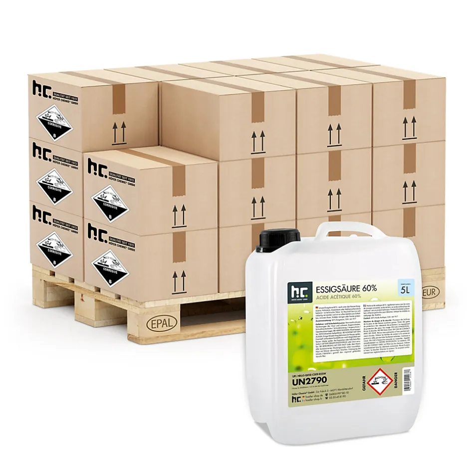 Höfer Chemie Acide Acétique 60 %, 48 x 5 L : Nettoyant Concentré, Et Économique Pour Un Usage Ménager Polyvalent