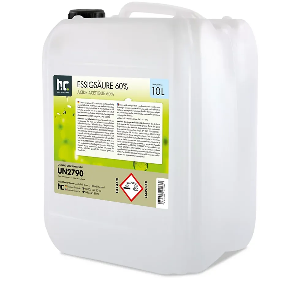 Höfer Chemie Acide Acétique 60 %, 40 x 10 L : Nettoyant Concentré, Et Économique Pour Un Usage Ménager Polyvalent Hot
