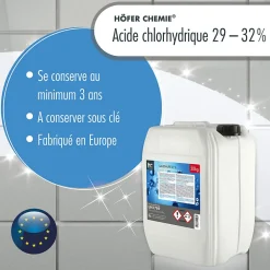 Höfer Chemie Acide Chlorhydrique 29-32%, Bidon De 4 x 20 Kg, Nettoyage, Décapage, Traitement Métallurgique