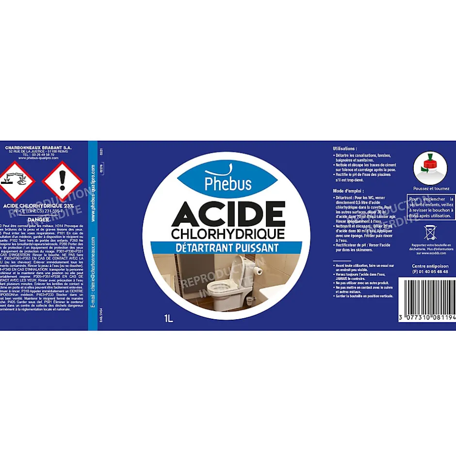 Phebus Acide chlorhydrique détartrant puissant 1L