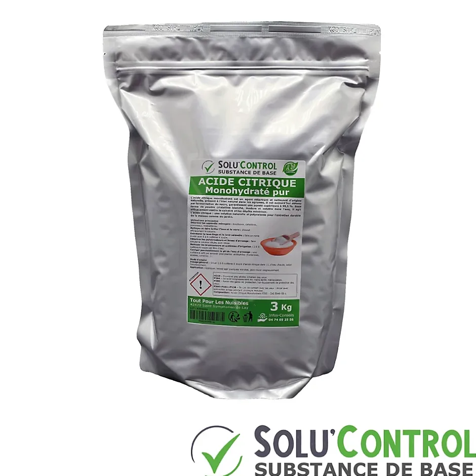 Tout Pour Les Nuisibles Acide citrique monohydraté pur 3 kg - 100% d'origine naturel - Nettoyer, détartrer, raviver l'inox et corriger le pH New