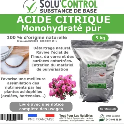 Tout Pour Les Nuisibles Acide citrique monohydraté pur 5 kg - 100% d'origine naturel - Nettoyer, détartrer, raviver l'inox et corriger le pH