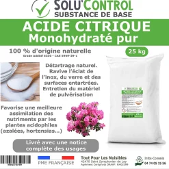Tout Pour Les Nuisibles Acide citrique monohydraté pur 25 kg - 100% d'origine naturel - Nettoyer, détartrer, raviver l'inox et corriger le pH