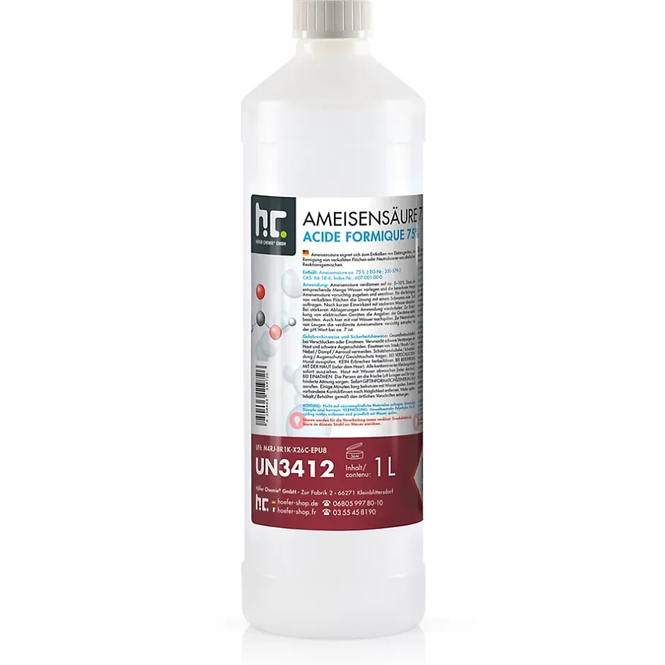 Höfer Chemie Acide Formique 75 % 1 x 1 L, Puissant Nettoyant Technique Pour Détartrage, Décapage Et Traitement Du Cuir Clearance