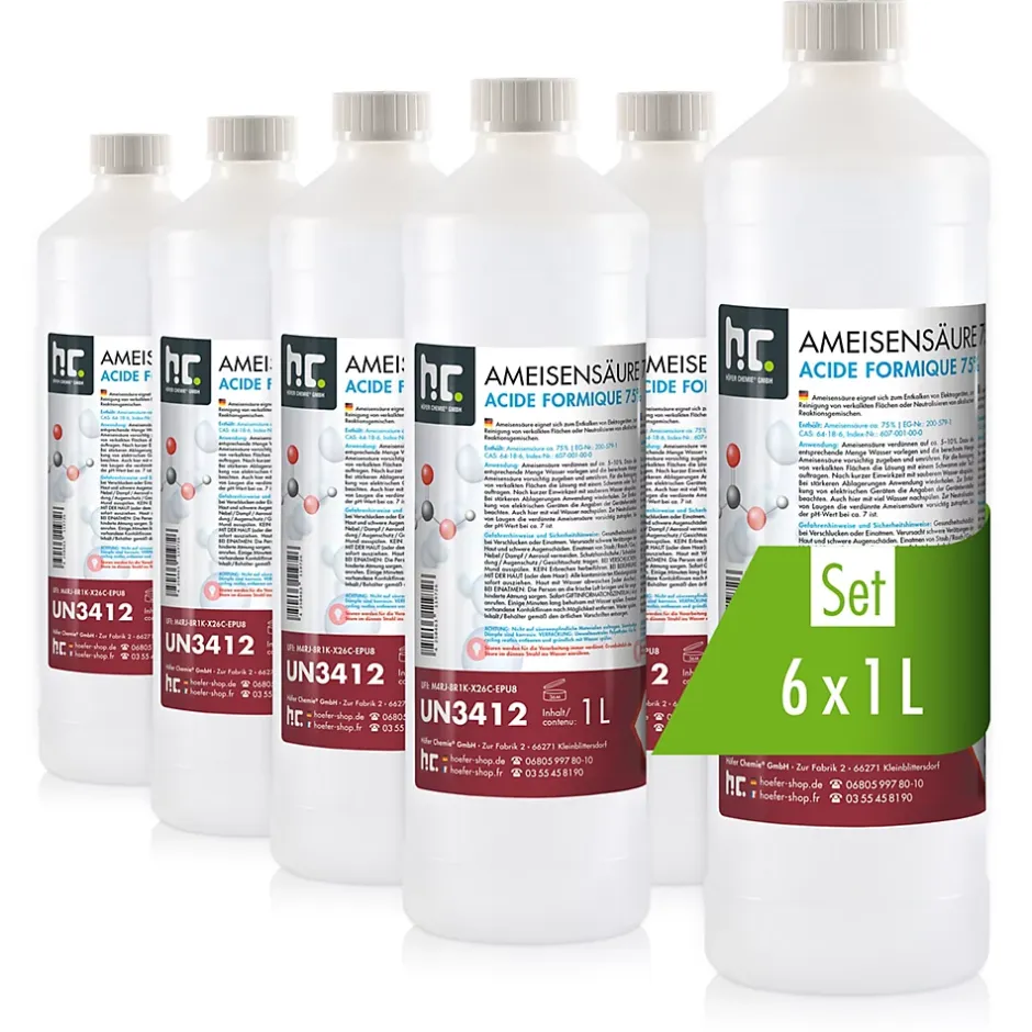 Höfer Chemie Acide Formique 75 % 6 x 1 L, Puissant Nettoyant Technique Pour Détartrage, Décapage Et Traitement Du Cuir Hot