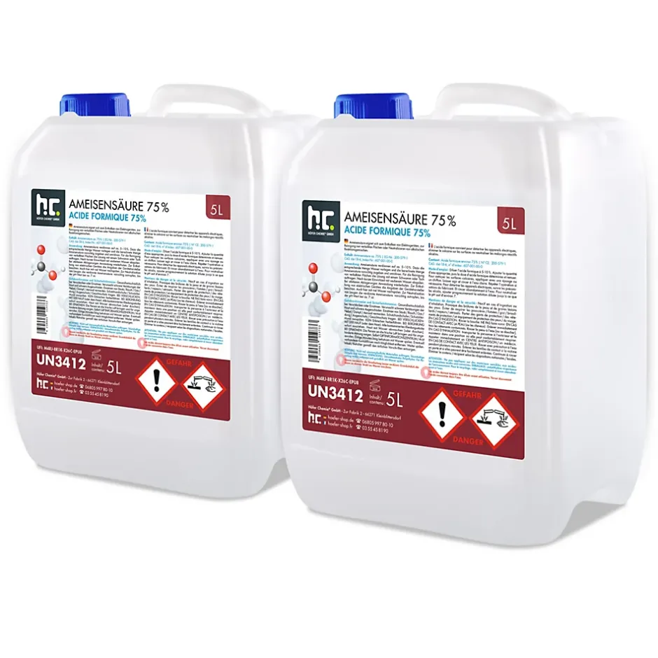 Höfer Chemie Acide Formique 75 % 4 x 5 L, Puissant Nettoyant Technique Pour Détartrage, Décapage Et Traitement Du Cuir Best