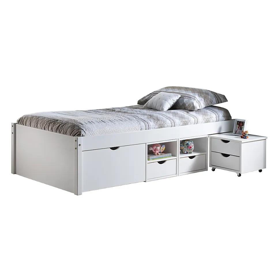 Altobuy ALASKA - Lit 90x200 cm multi-rangement Vernis Blanc Discount