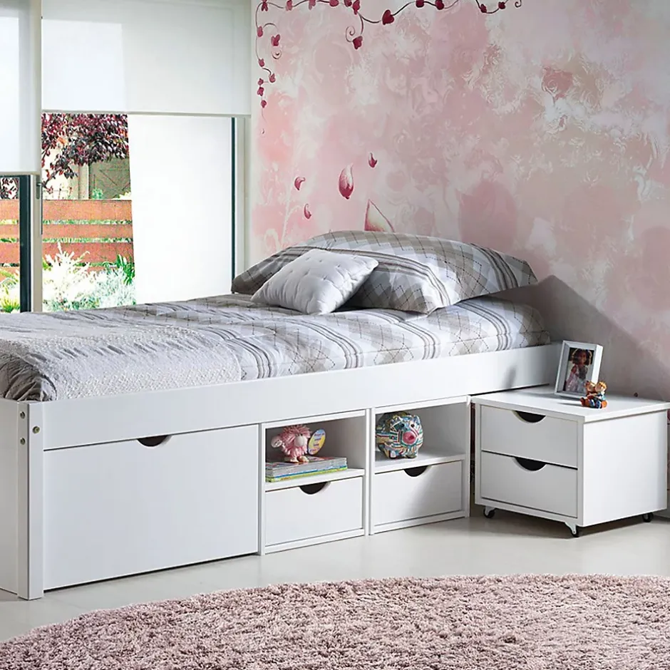 Altobuy ALASKA - Lit 90x200 cm multi-rangement Vernis Blanc Discount