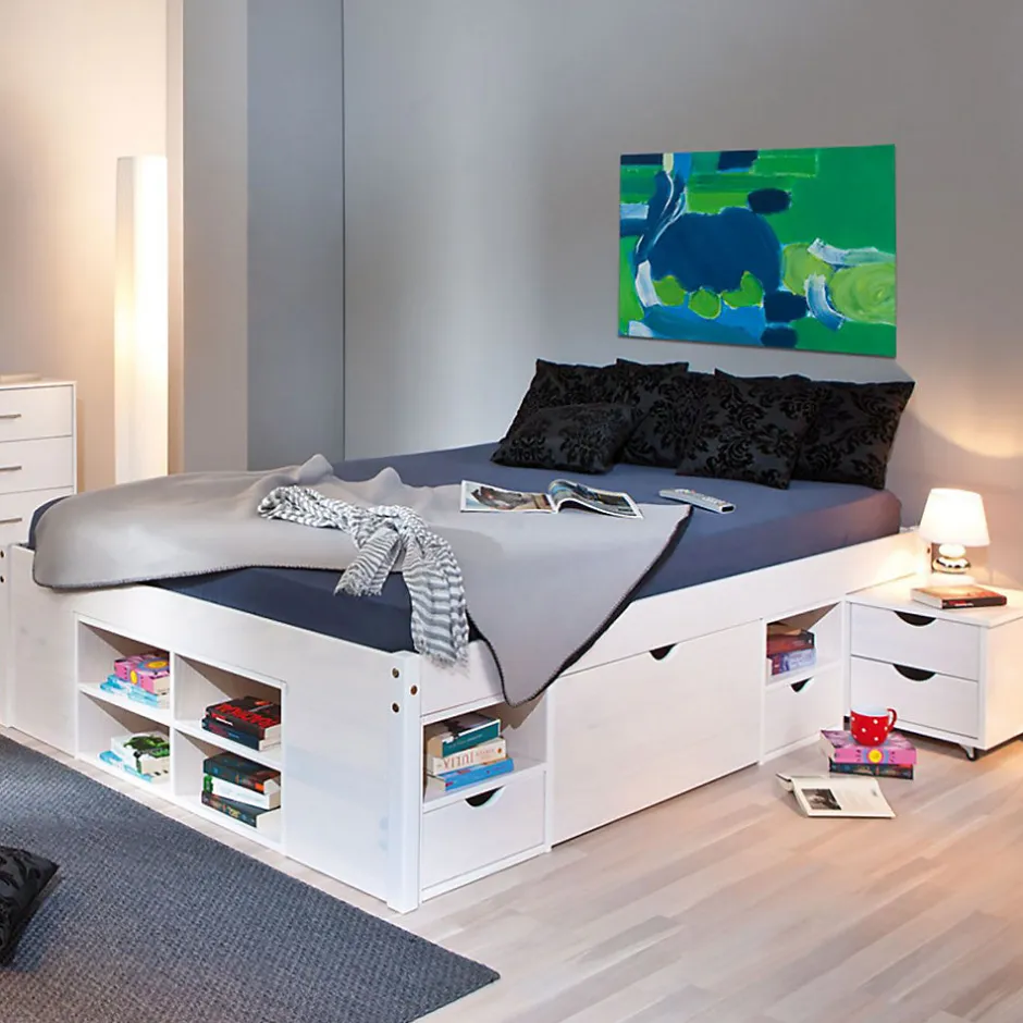 Altobuy ALASKA - Lit 180x200cm multi-rangement Vernis Blanc