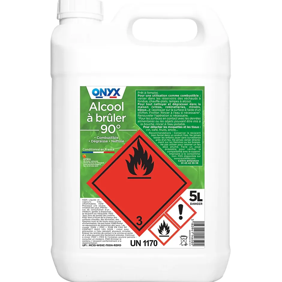 Onyx Alcool à brûler 90° pour métal, bois, tissus et vitres 5 L Discount