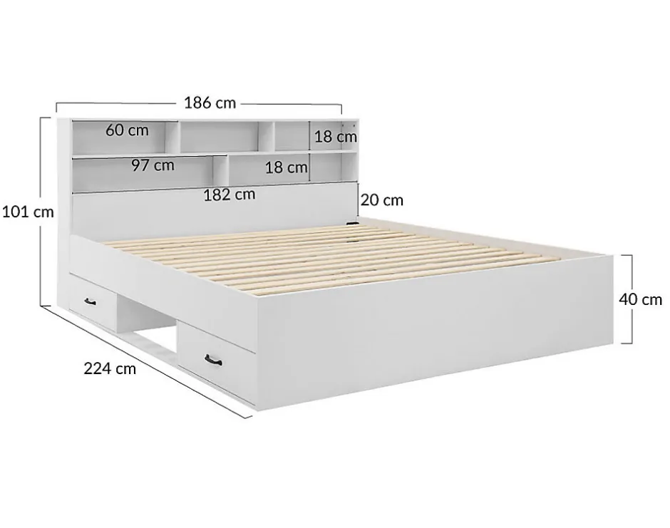 Best Mobilier Andrea - lit avec rangements - 180x200 cm - sommier inclus - bois -