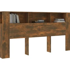 Vidaxl ANSELF Tête de lit avec Rangement,Tete de lit Bois,Design Mural,Espace de Rangement,Chêne fumé 200x18,5x104,5 cm Clearance
