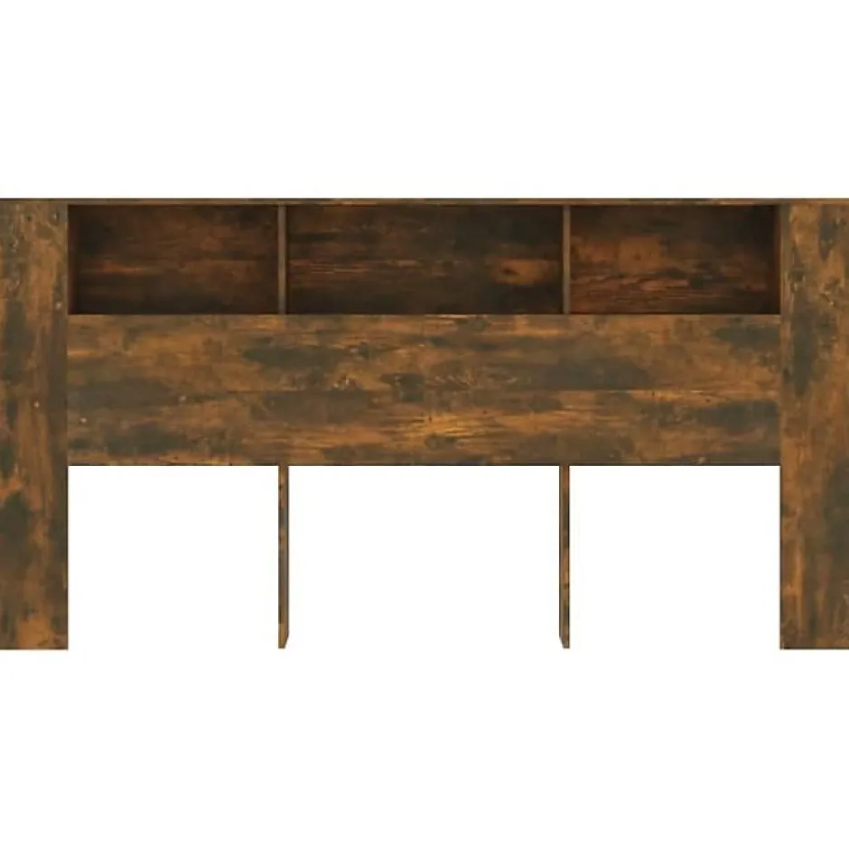 Vidaxl ANSELF Tête de lit avec Rangement,Tete de lit Bois,Design Mural,Espace de Rangement,Chêne fumé 200x18,5x104,5 cm Clearance
