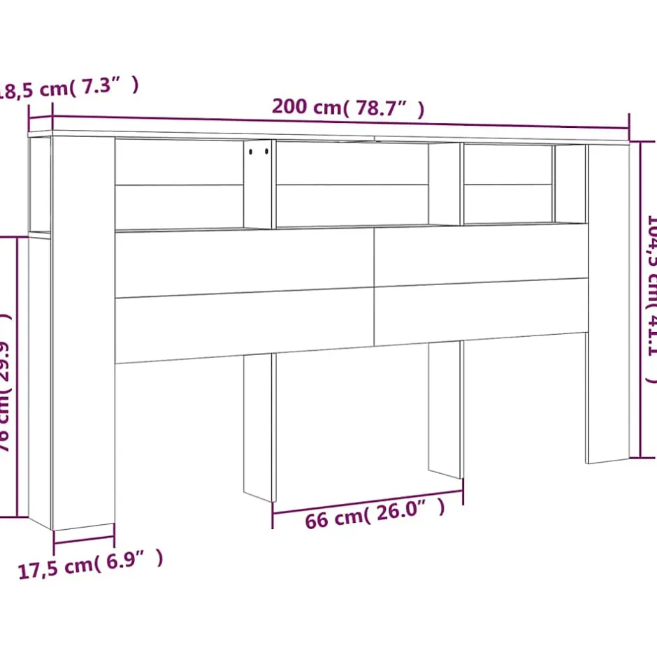Vidaxl ANSELF Tête de lit avec Rangement,Tete de lit Bois,Design Mural,Espace de Rangement,Chêne fumé 200x18,5x104,5 cm Clearance
