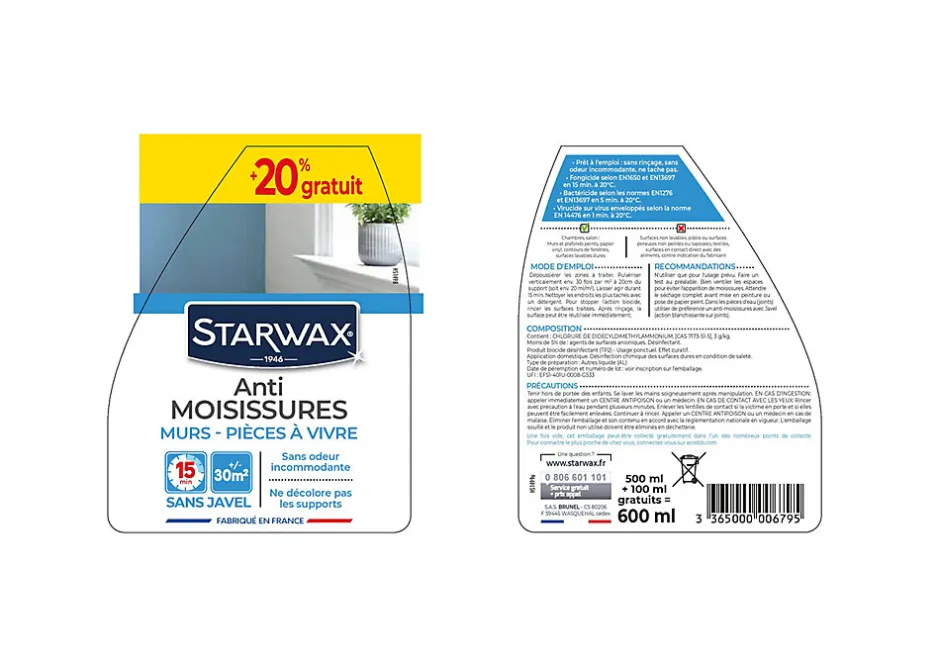 Starwax Anti-moisissures murs et pièces à vivre 500ml +20% gratuit