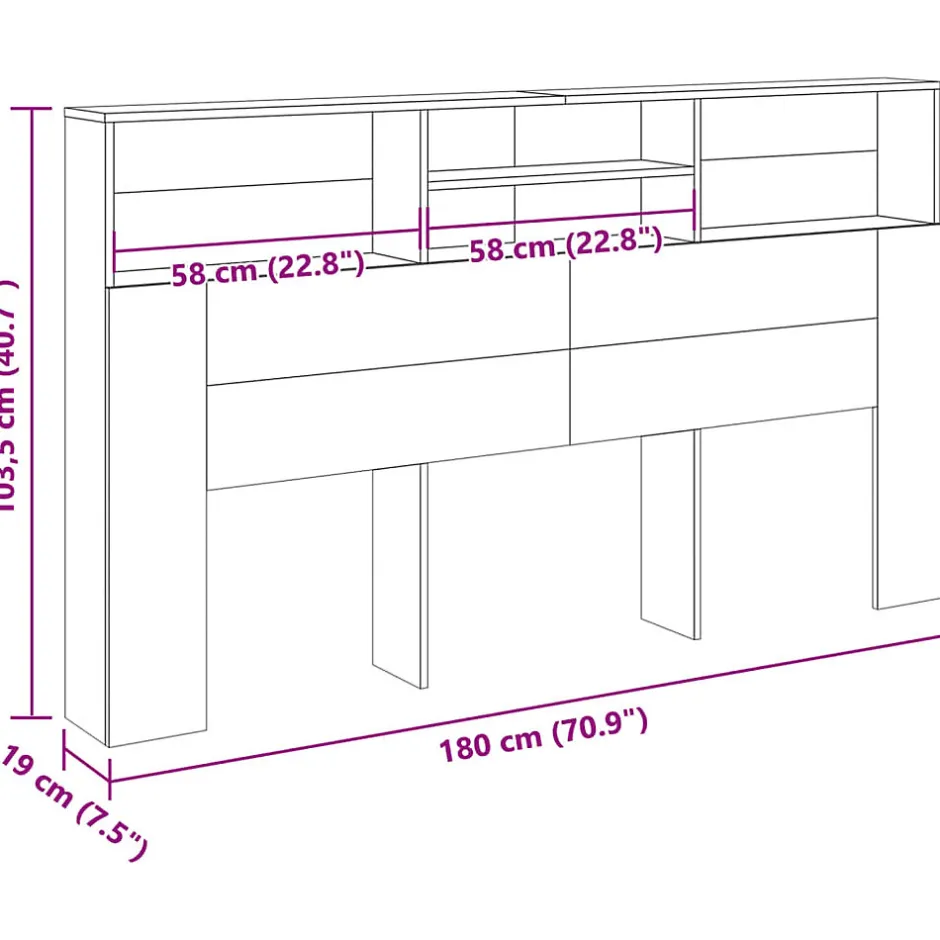 Vidaxl Armoire de tête de lit vieux bois 180x19x103,5 cm
