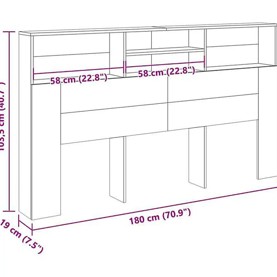 Vidaxl Armoire de tête de lit vieux bois 180x19x103,5 cm