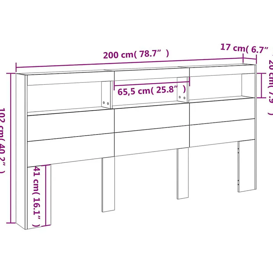 Vidaxl Armoire tête de lit avec LED blanc 200x17x102 cm