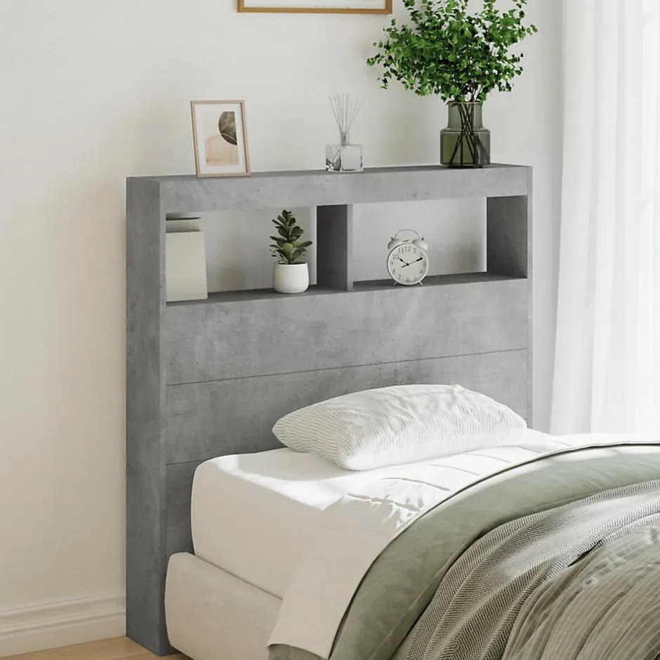 Vidaxl Armoire tête de lit avec LED gris béton 100x17x102 cm
