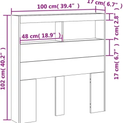 Vidaxl Armoire tête de lit avec LED gris béton 100x17x102 cm