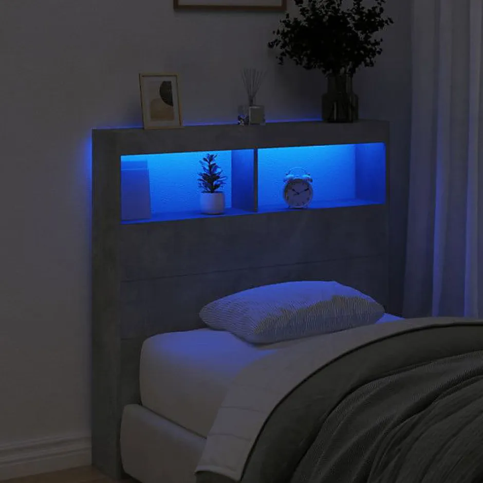Vidaxl Armoire tête de lit avec LED gris béton 100x17x102 cm