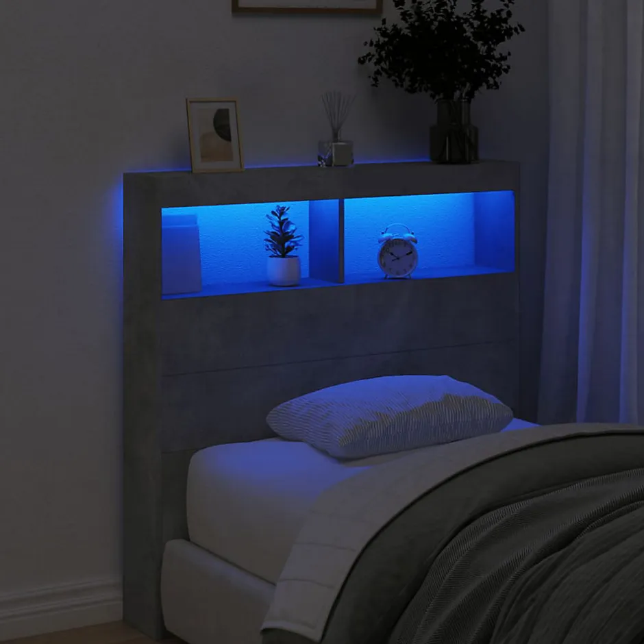 Vidaxl Armoire tête de lit avec LED gris béton 100x17x102 cm