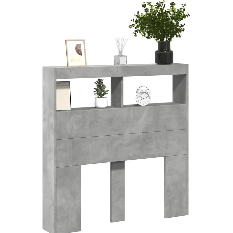Vidaxl Armoire tête de lit avec LED gris béton 100x17x102 cm